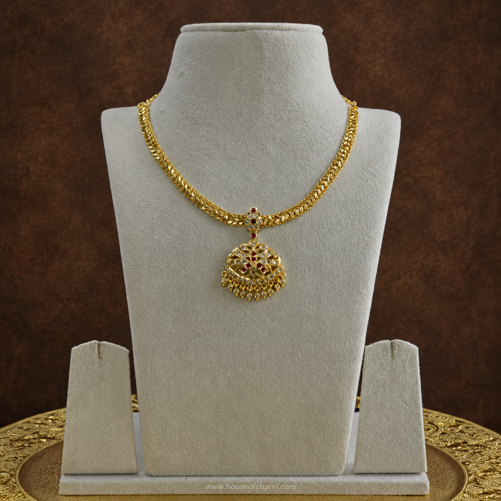 Antique Gold Ruby CZ Pendant Necklace
