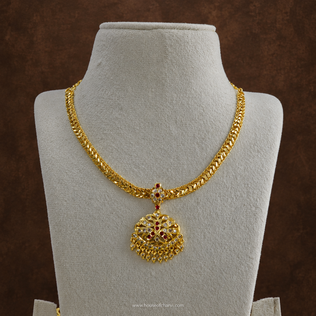 Antique Gold Ruby CZ Pendant Necklace