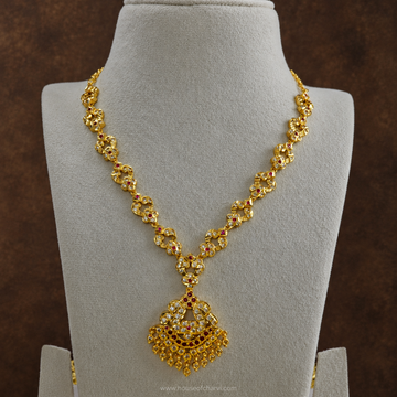 Antique Gold Ruby CZ Floral Necklace