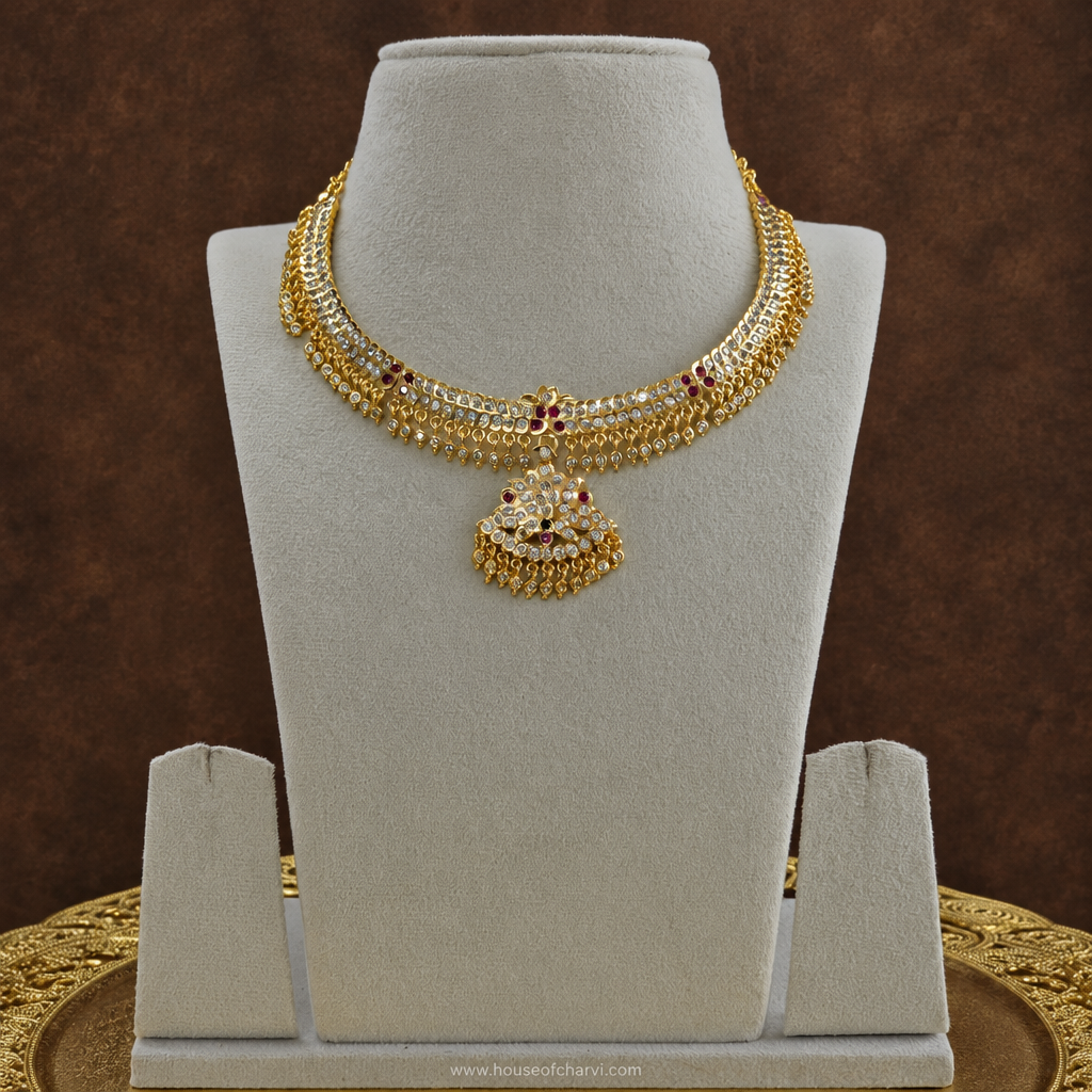 Antique Gold CZ Ruby Choker Necklace