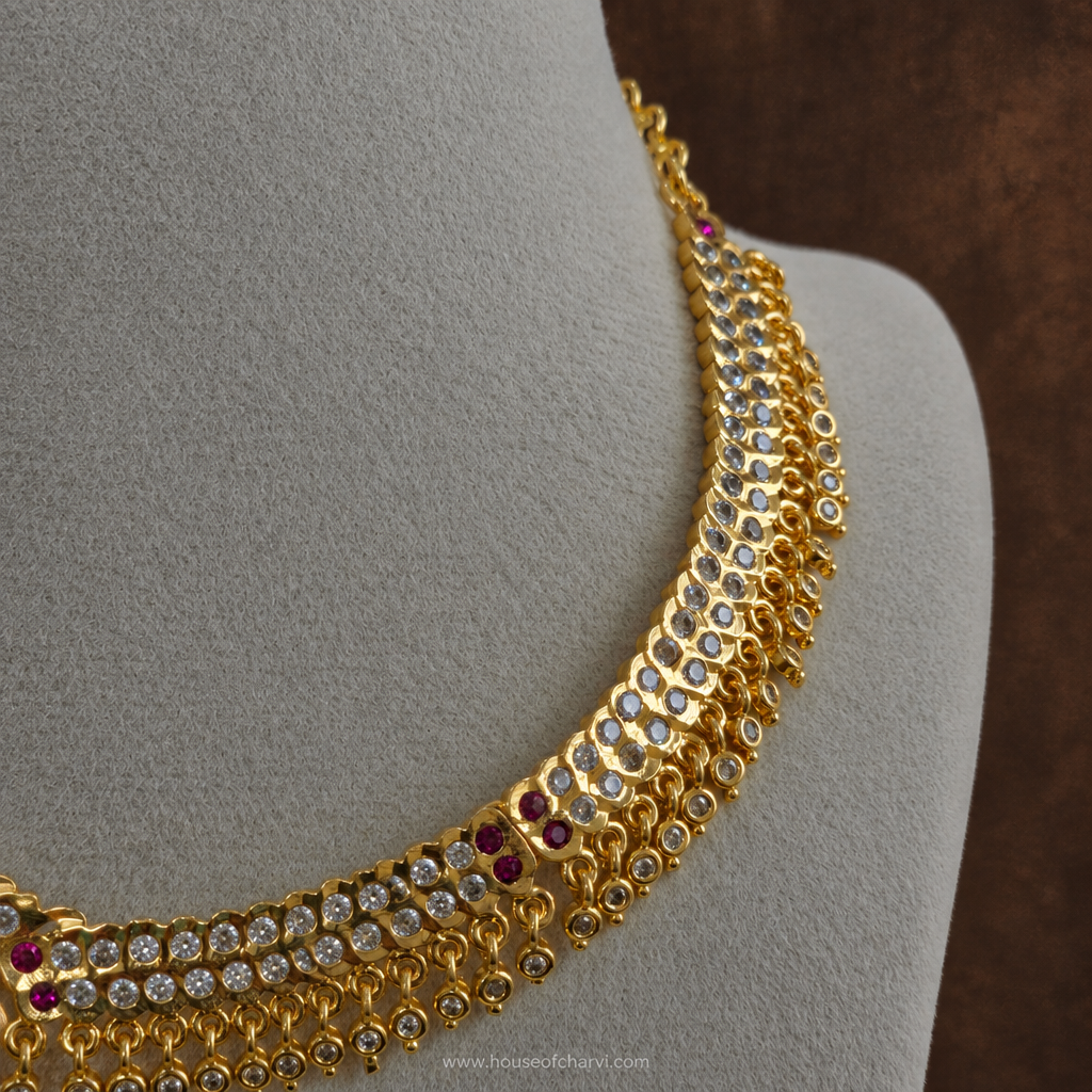 Antique Gold CZ Ruby Choker Necklace