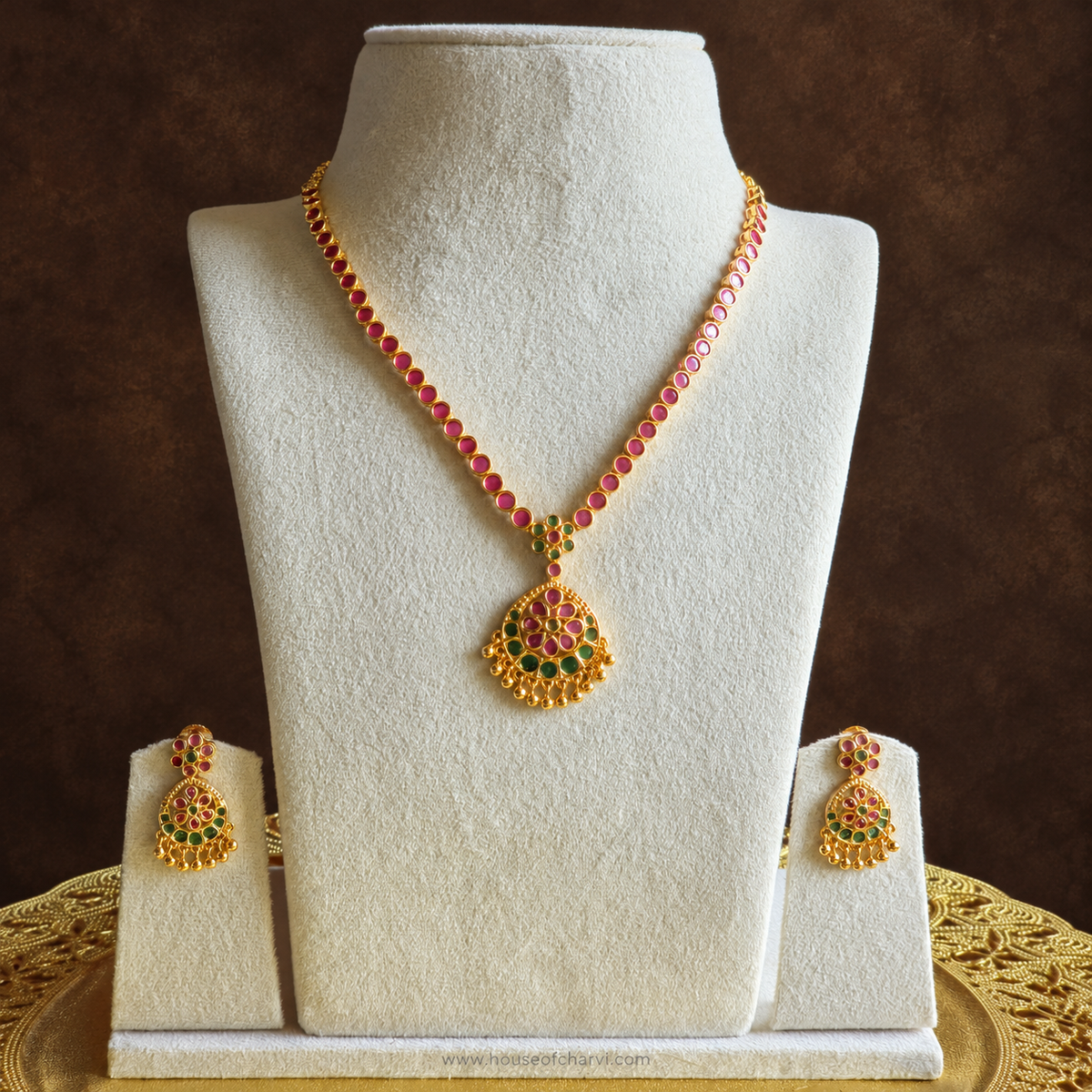 Rani Pink Floral Medallion Necklace Set
