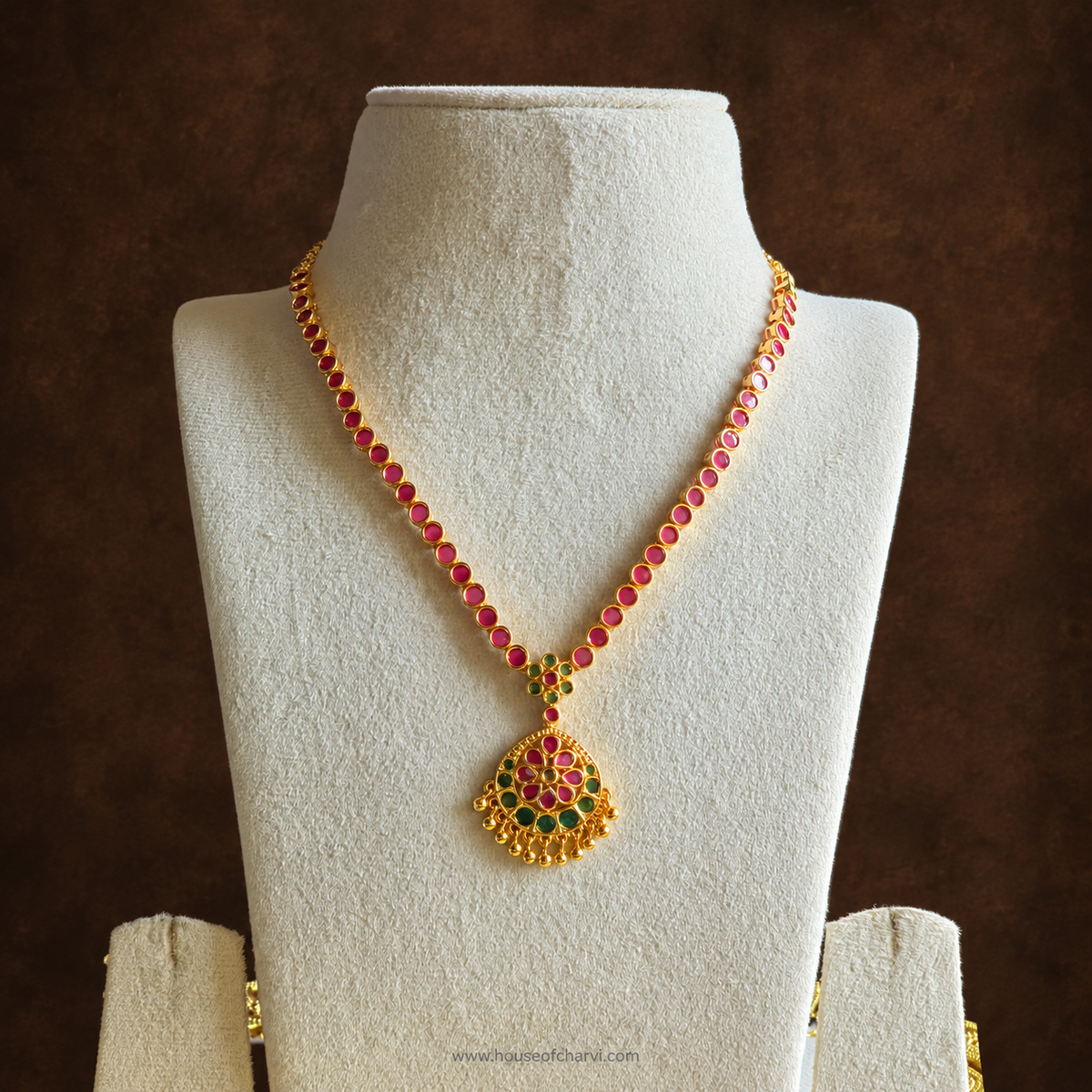 Rani Pink Floral Medallion Necklace Set