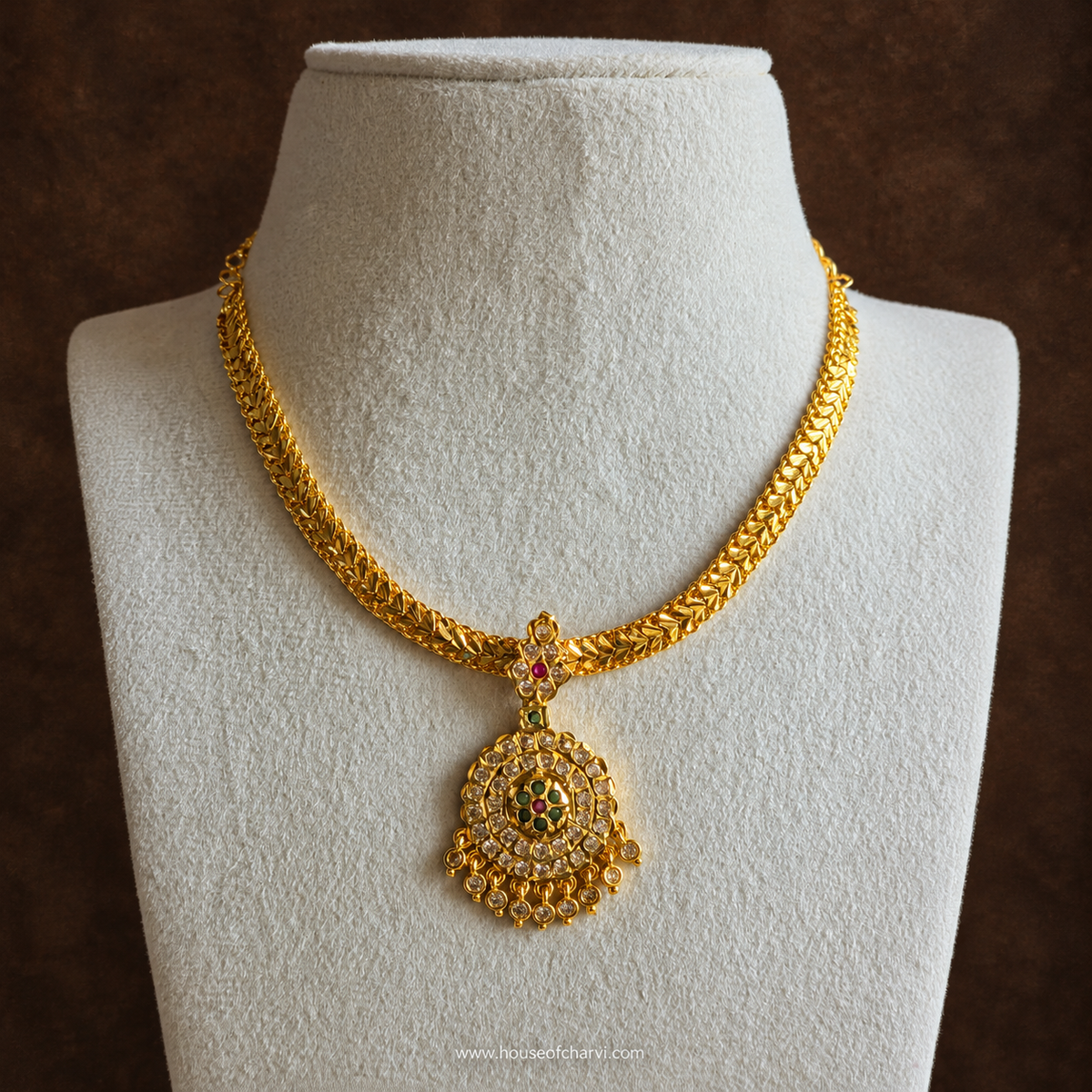 Classic Gold Stone Attigai Necklace