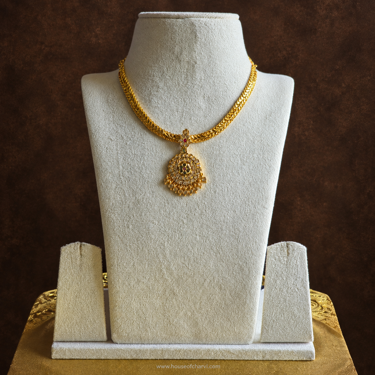 Classic Gold Stone Attigai Necklace