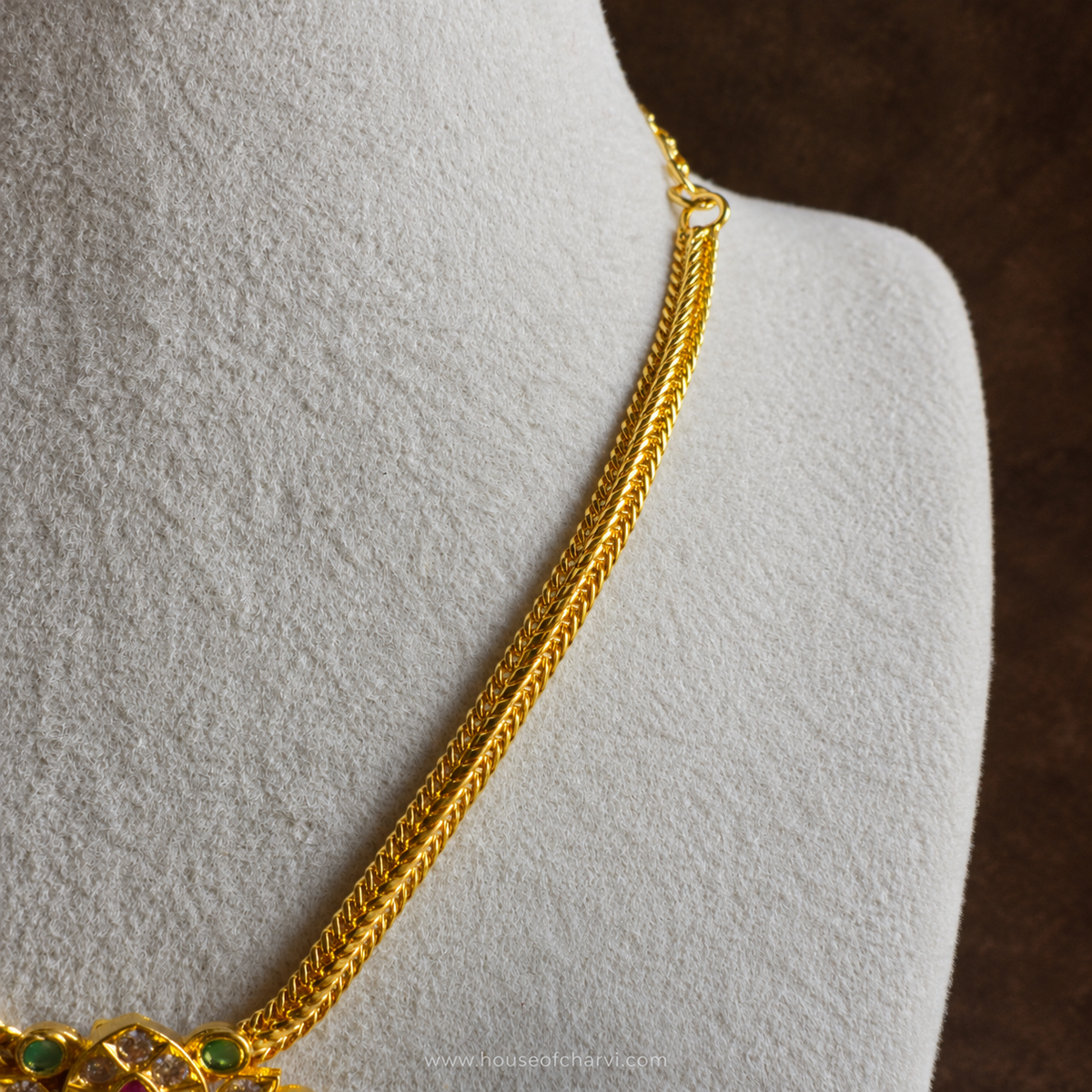 Ruby Emerald Floral Pendant Attigai Necklace