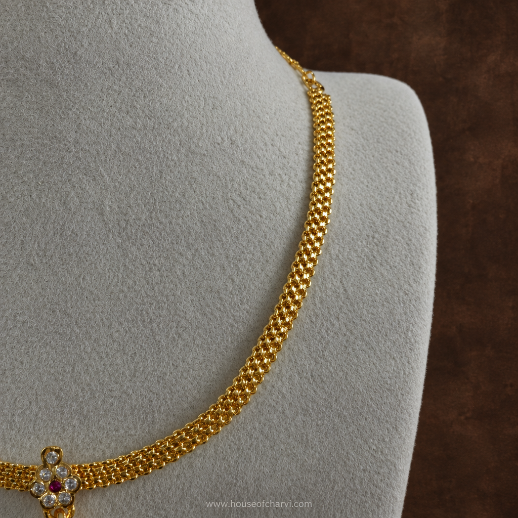 Antique Gold CZ Ruby Pendant Necklace