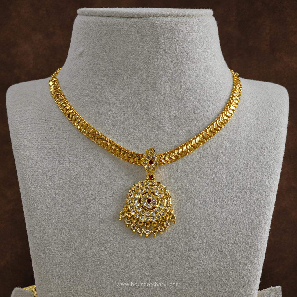 Antique Gold CZ Ruby Pendant Necklace