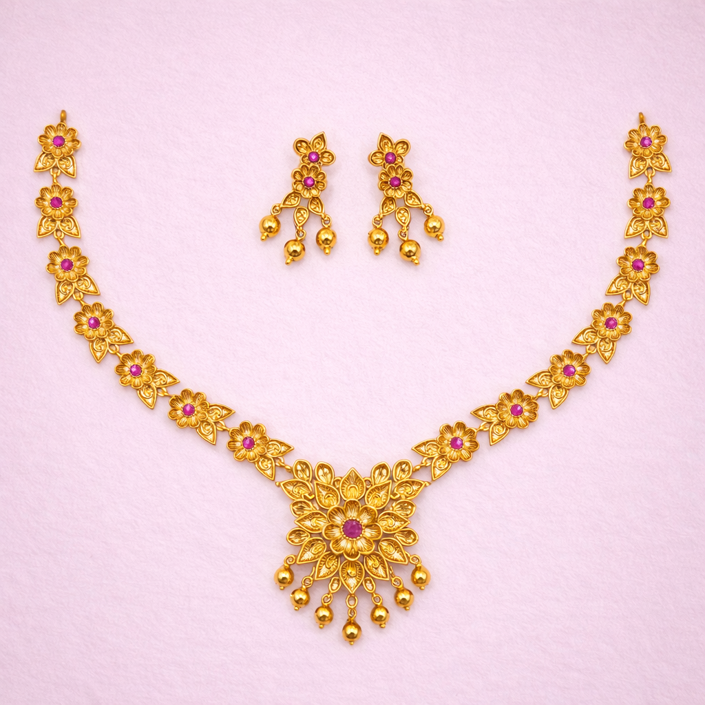 Ruby Floral Antique Necklace Set