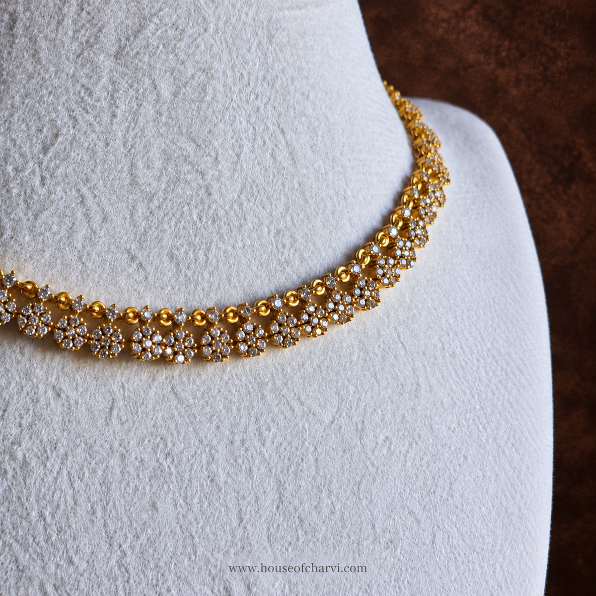 Floral CZ Pearl Drop Choker Set
