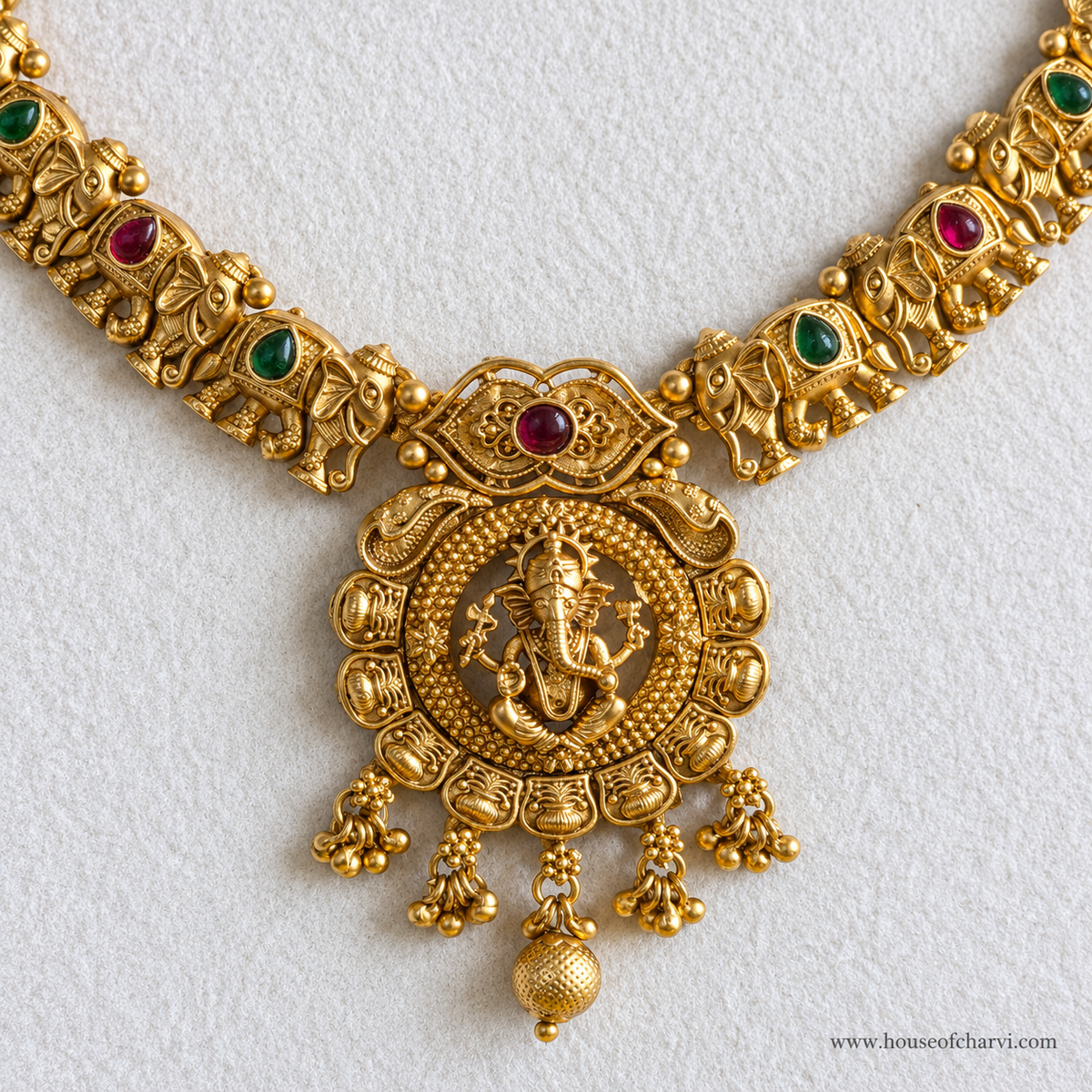 Gold Ganesha Temple Necklace Set