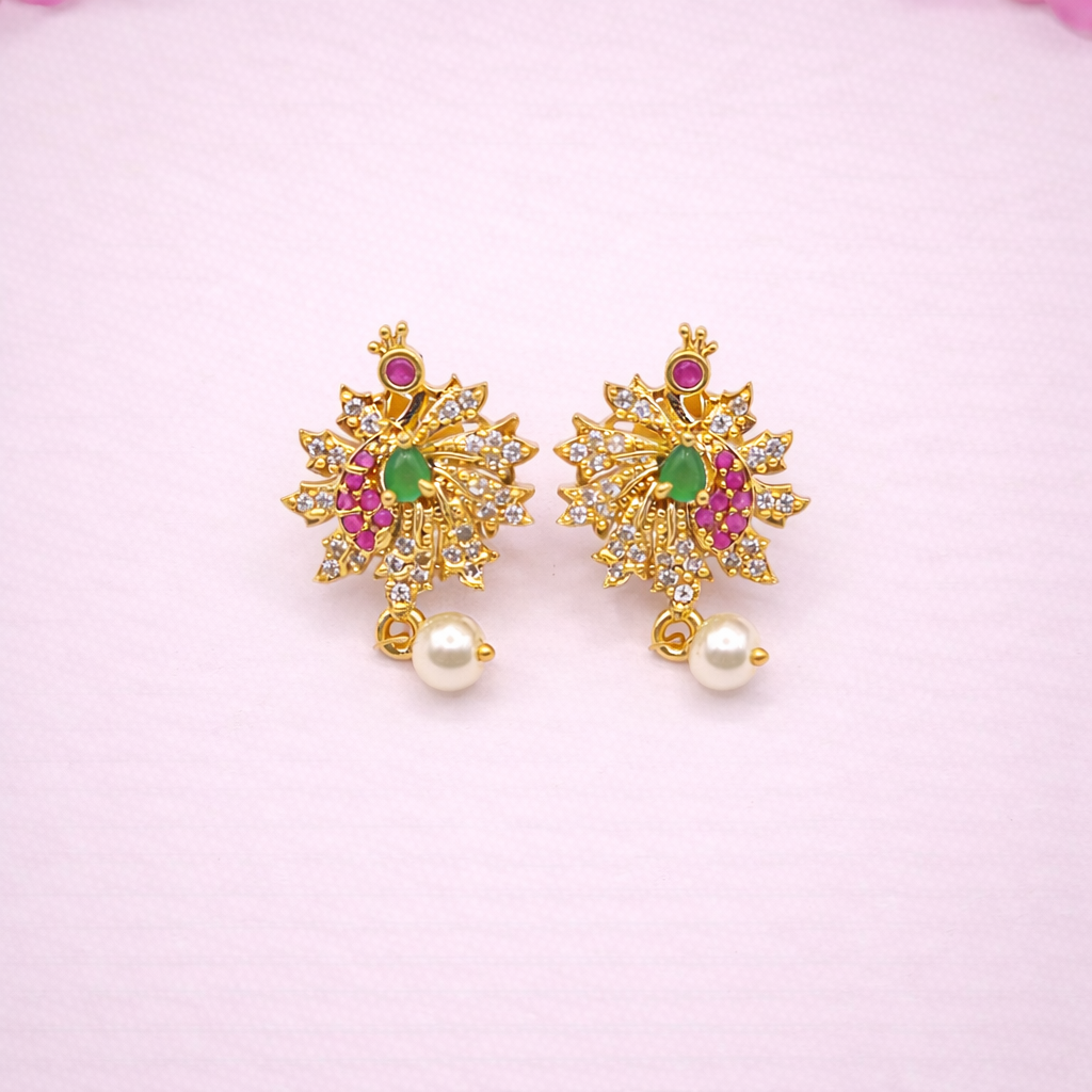 Peacock CZ Ruby Emerald Necklace Set