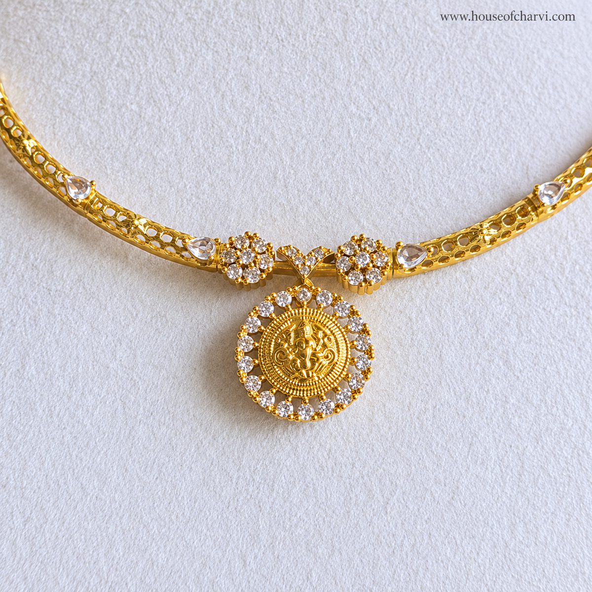 Coin Pendant CZ Necklace Set