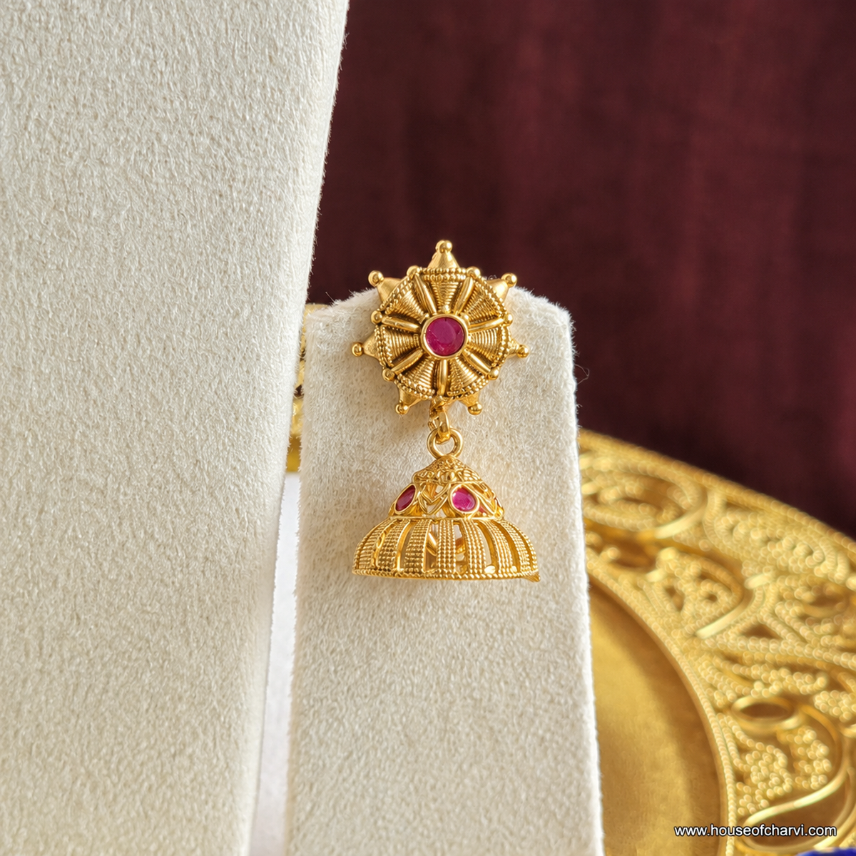 Ruby Stone Floral Necklace Set
