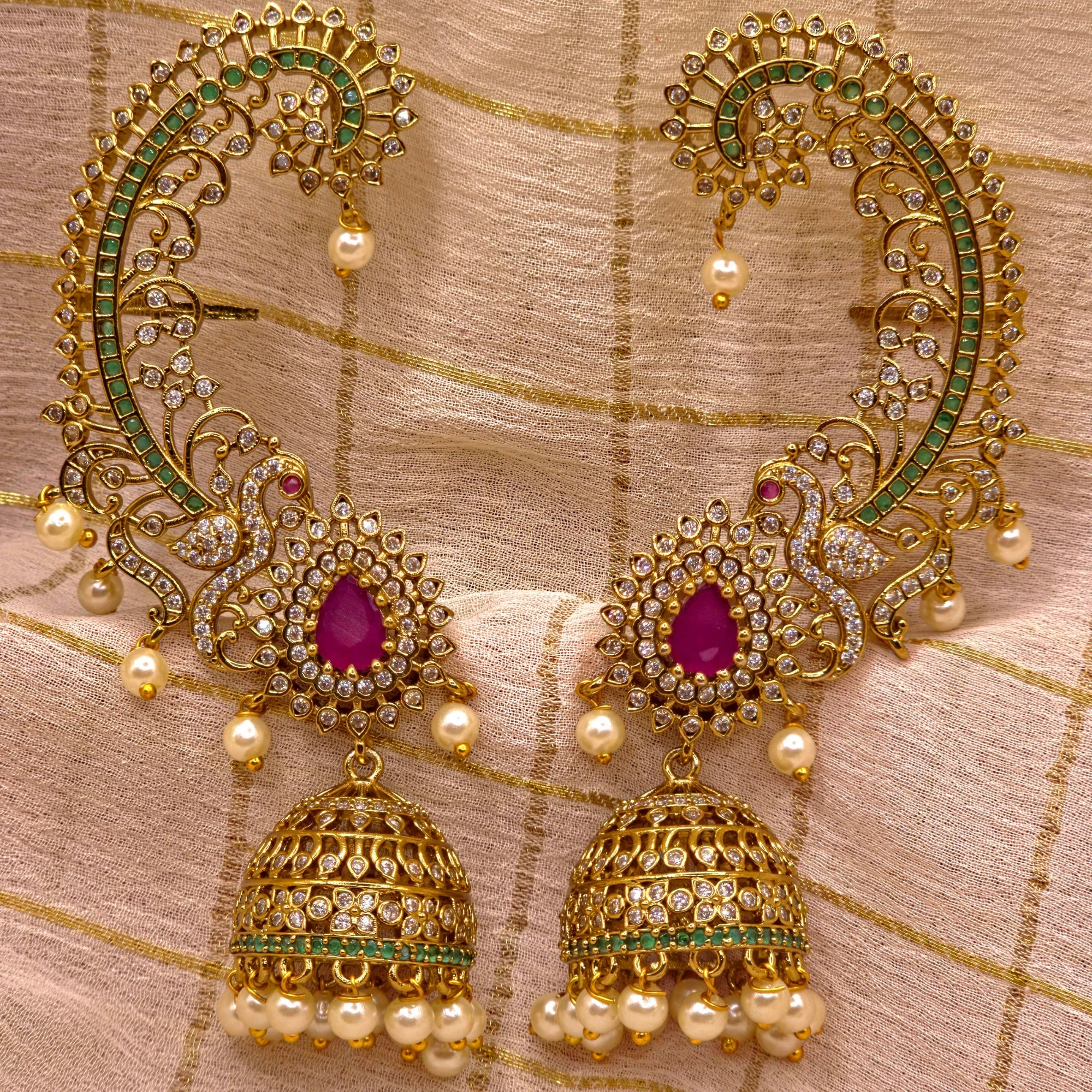 RUBY PEACOCK EARCUFFS