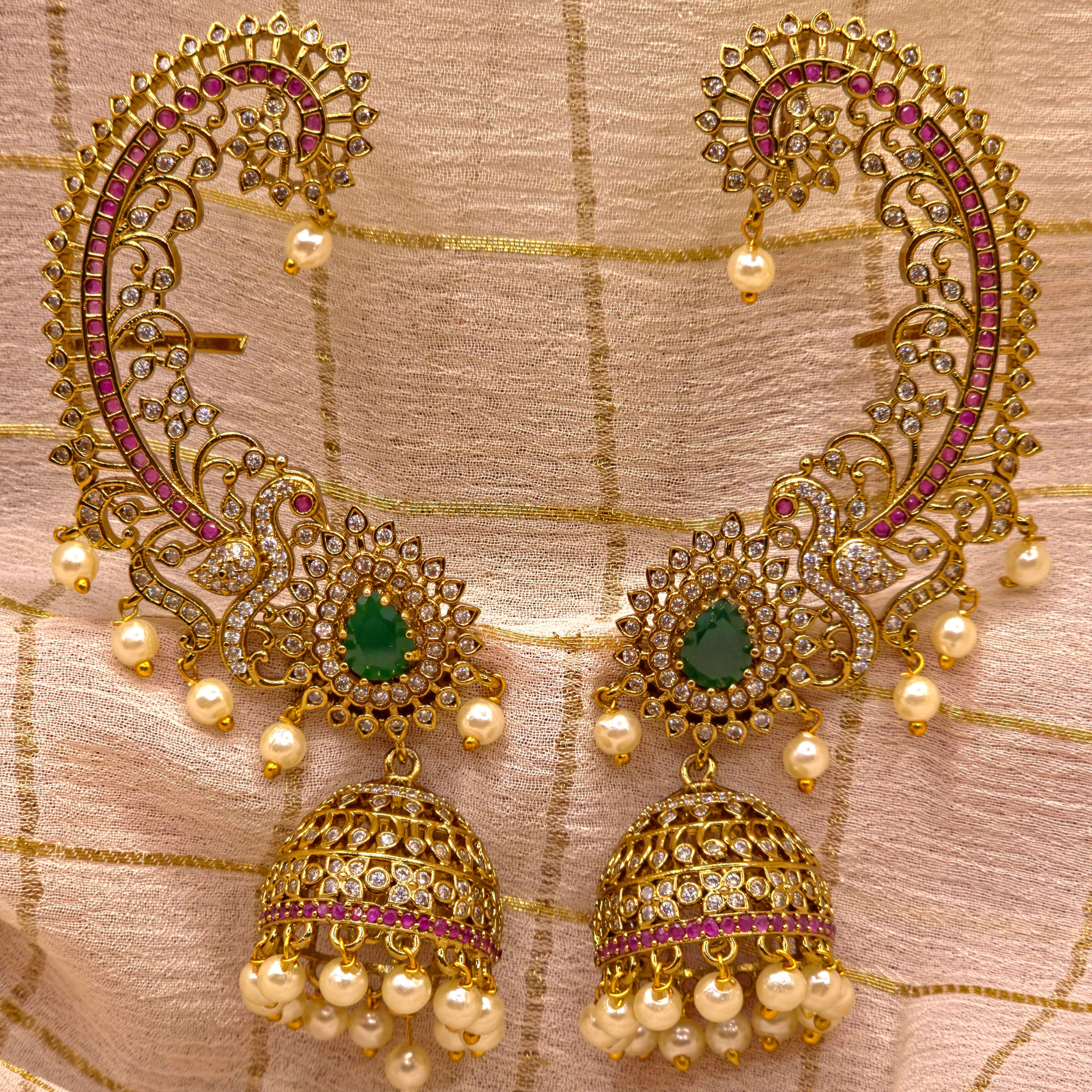 EMERALD PEACOCK EARCUFFS