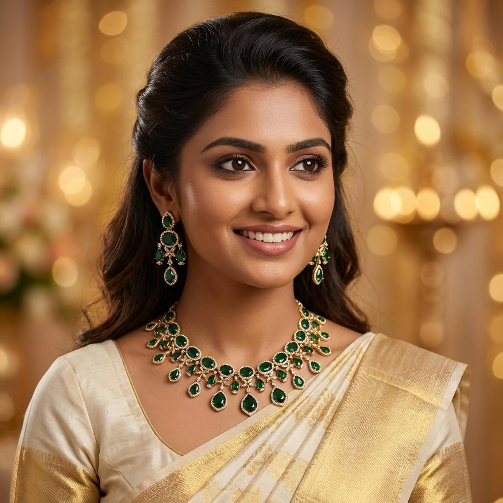 Emerald CZ Statement Necklace Set