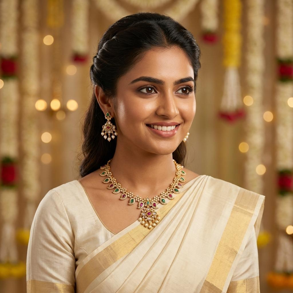 Ruby Emerald Paisley Kundan Neckset