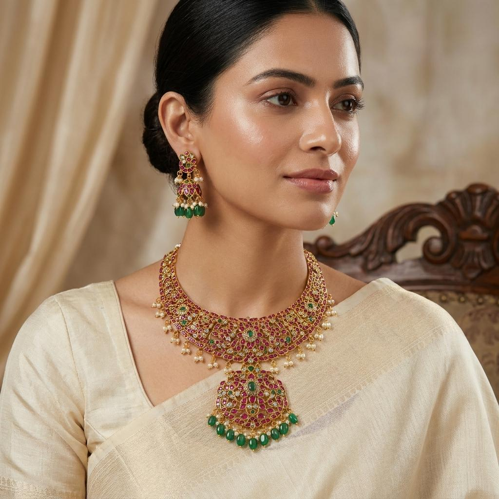 Royal Kempu Peacock Haram Set