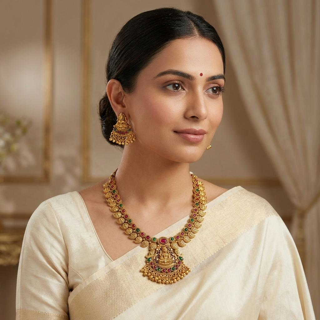Lakshmi Antique Coin Temple Necklace Set