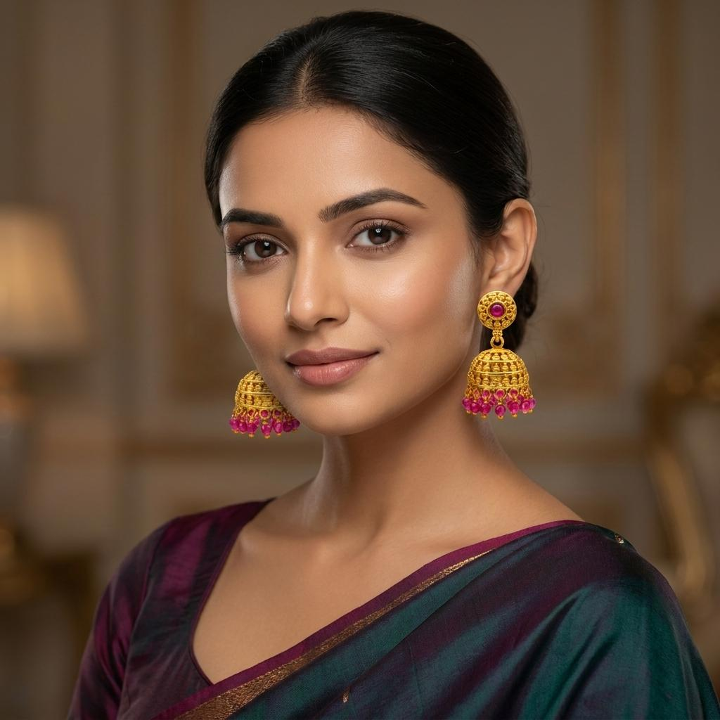 Antique Ruby Dome Jhumka Earrings (Small)