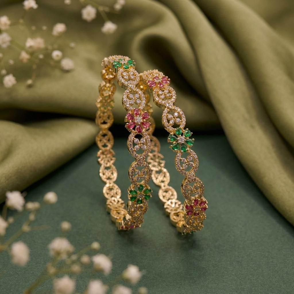 Ruby Emerald Stone Bangle Pair