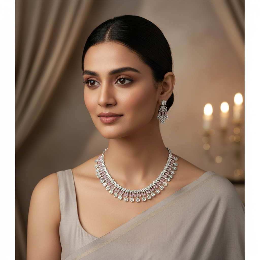 Pink Pastel Flora Zircon Neckpiece