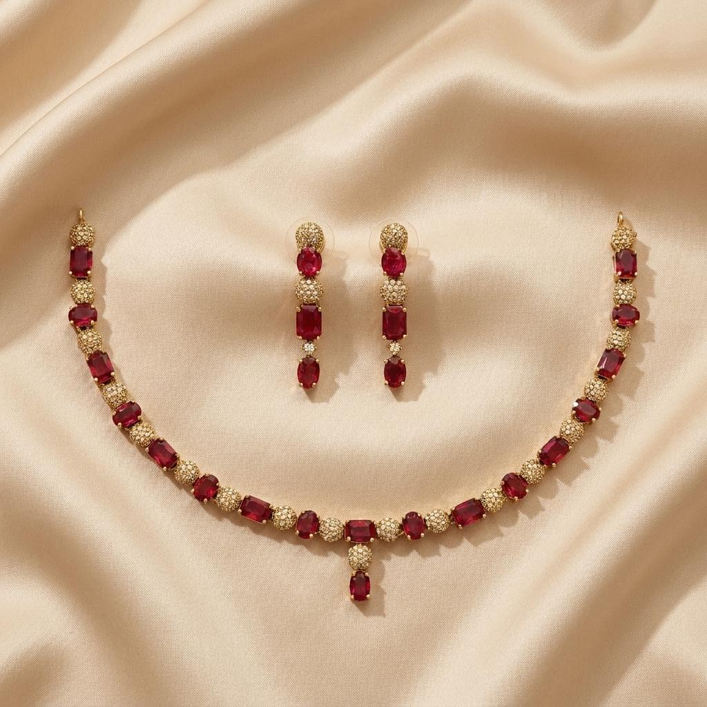 Elegant Ruby Red CZ Necklace Set
