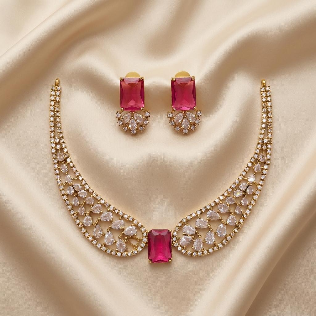Ruby Red CZ Premium Bridal Hasli Neckpiece