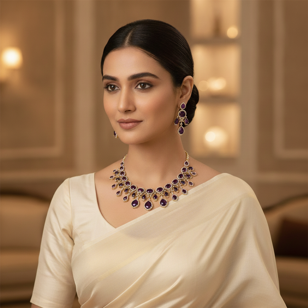 Royal Amethyst CZ Necklace Set