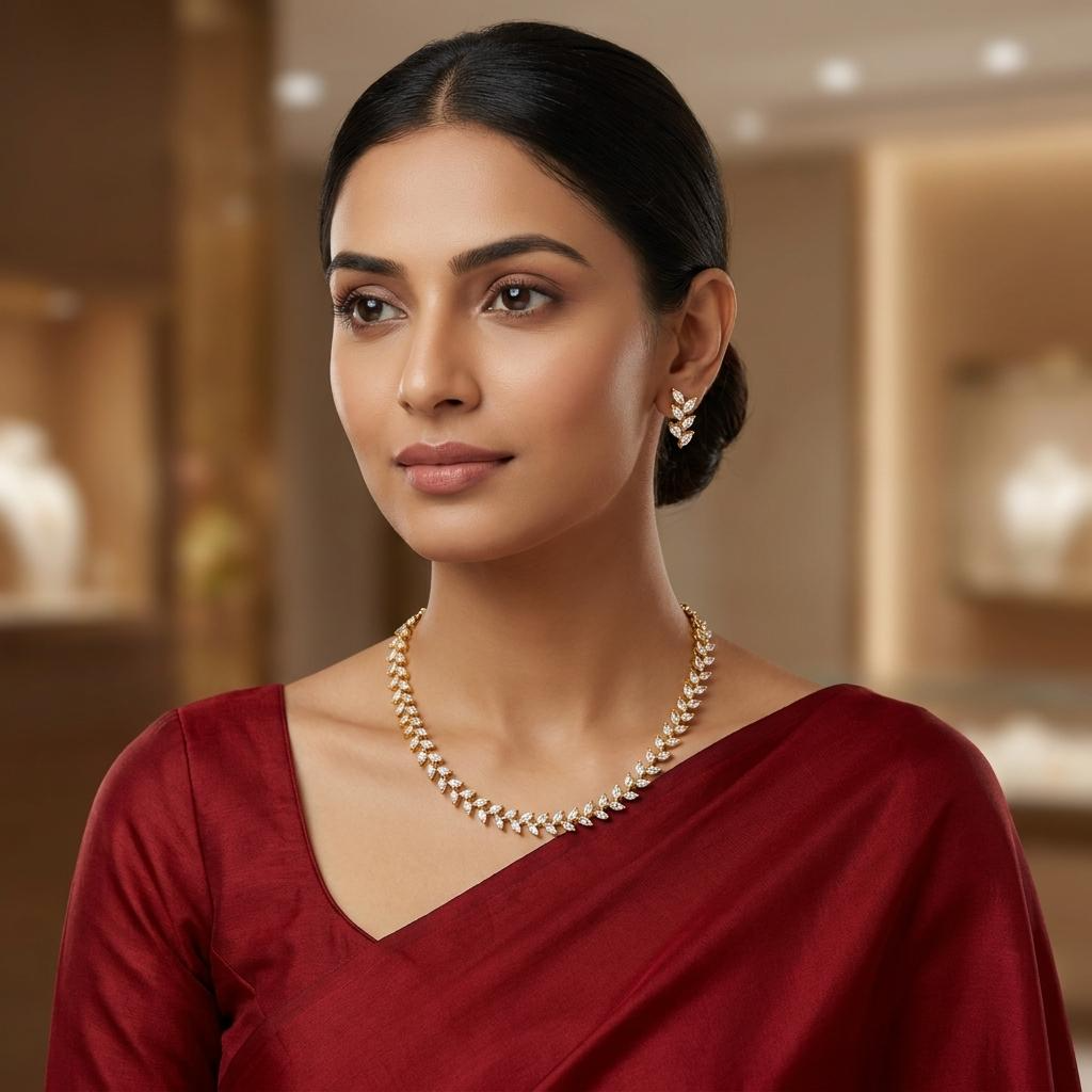 CZ Leaf Vine Necklace Set