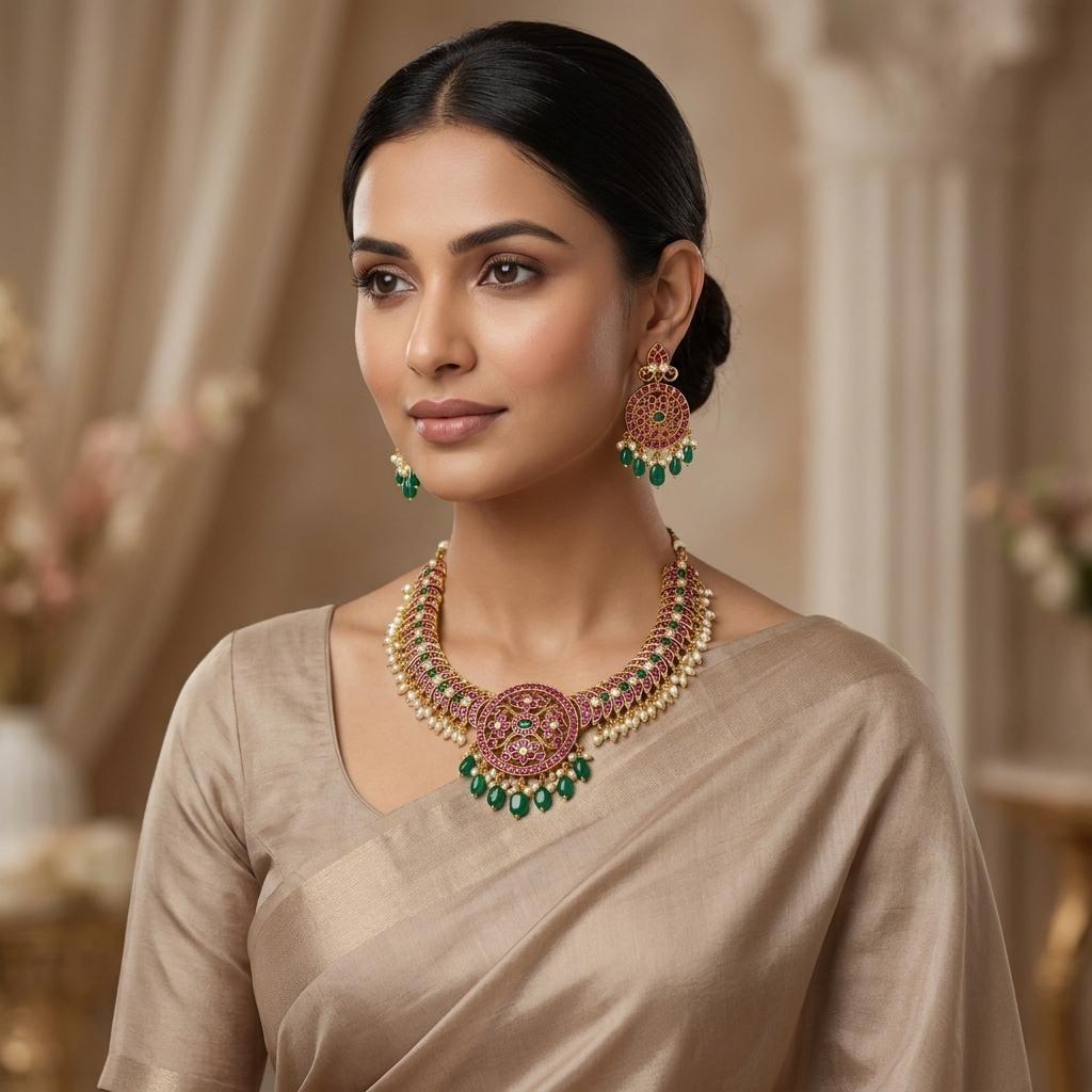 Ruby Kempu Rice Pearl Drop Choker Set