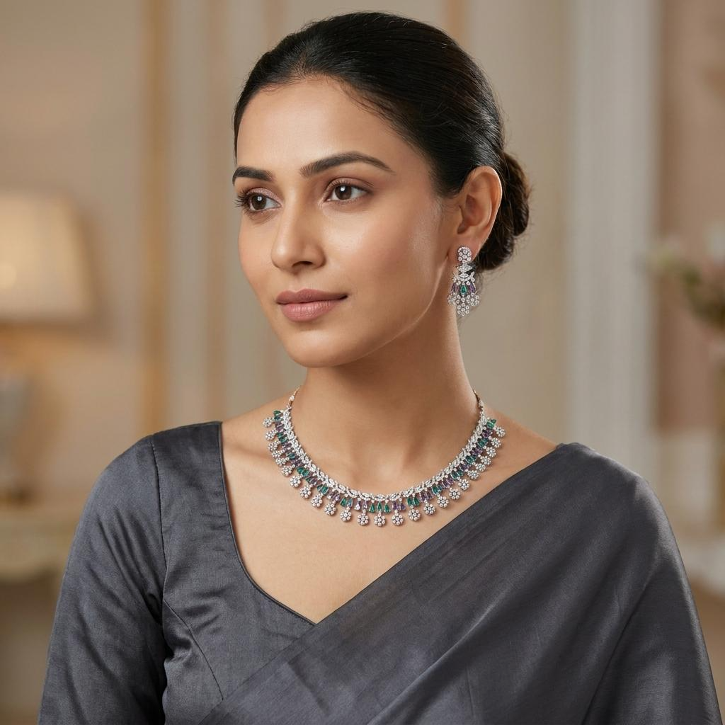 Purple Pastel Flora Zircon Neckpiece