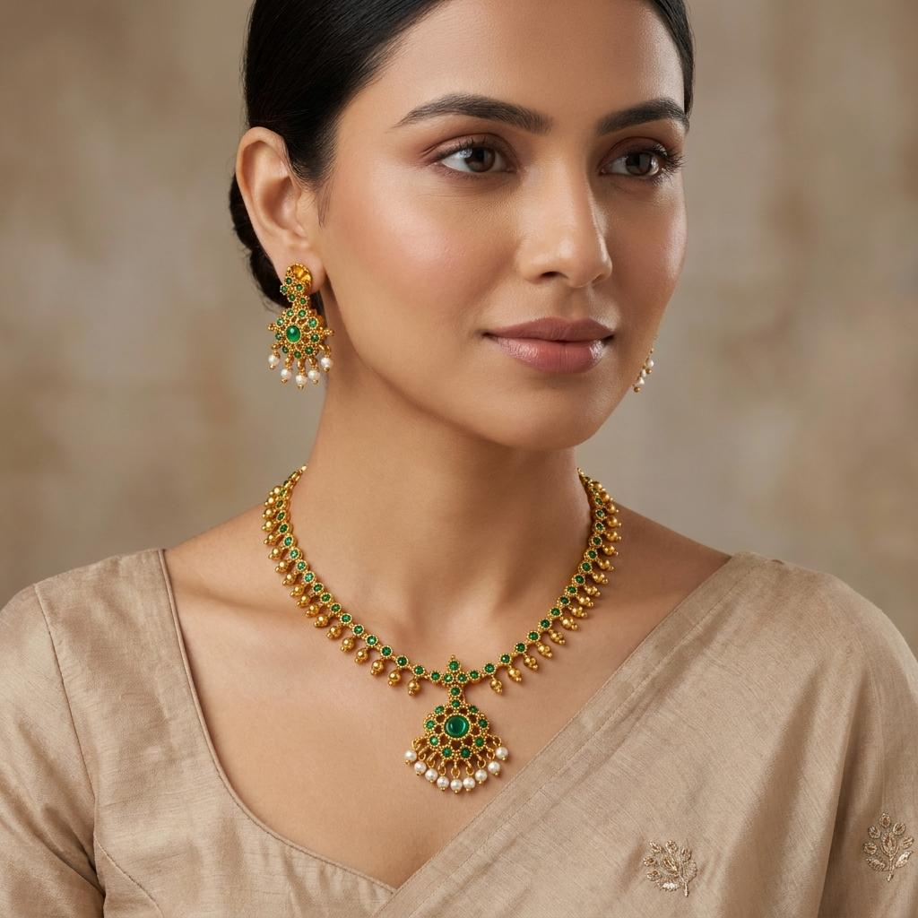 Emerald Bloom Pendant Necklace Set
