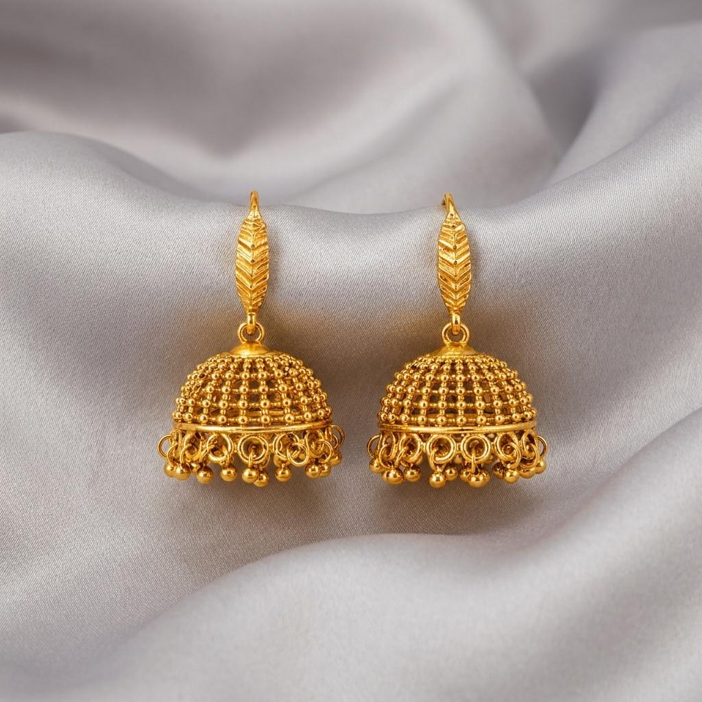 Antique Gold Leaf Jhumka Earrings