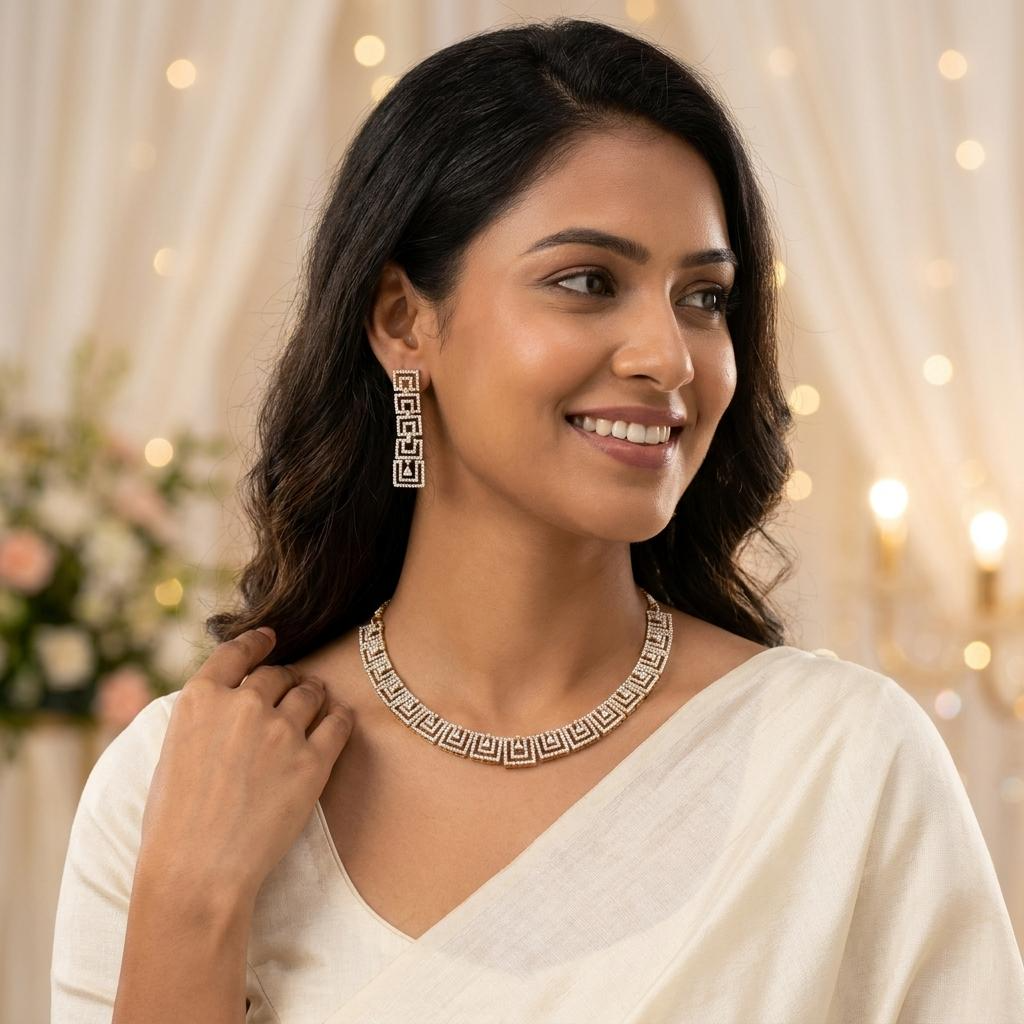 Geometric CZ Necklace Set