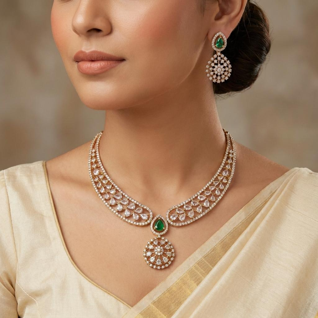 Emerald Crystal Drop Necklace Set