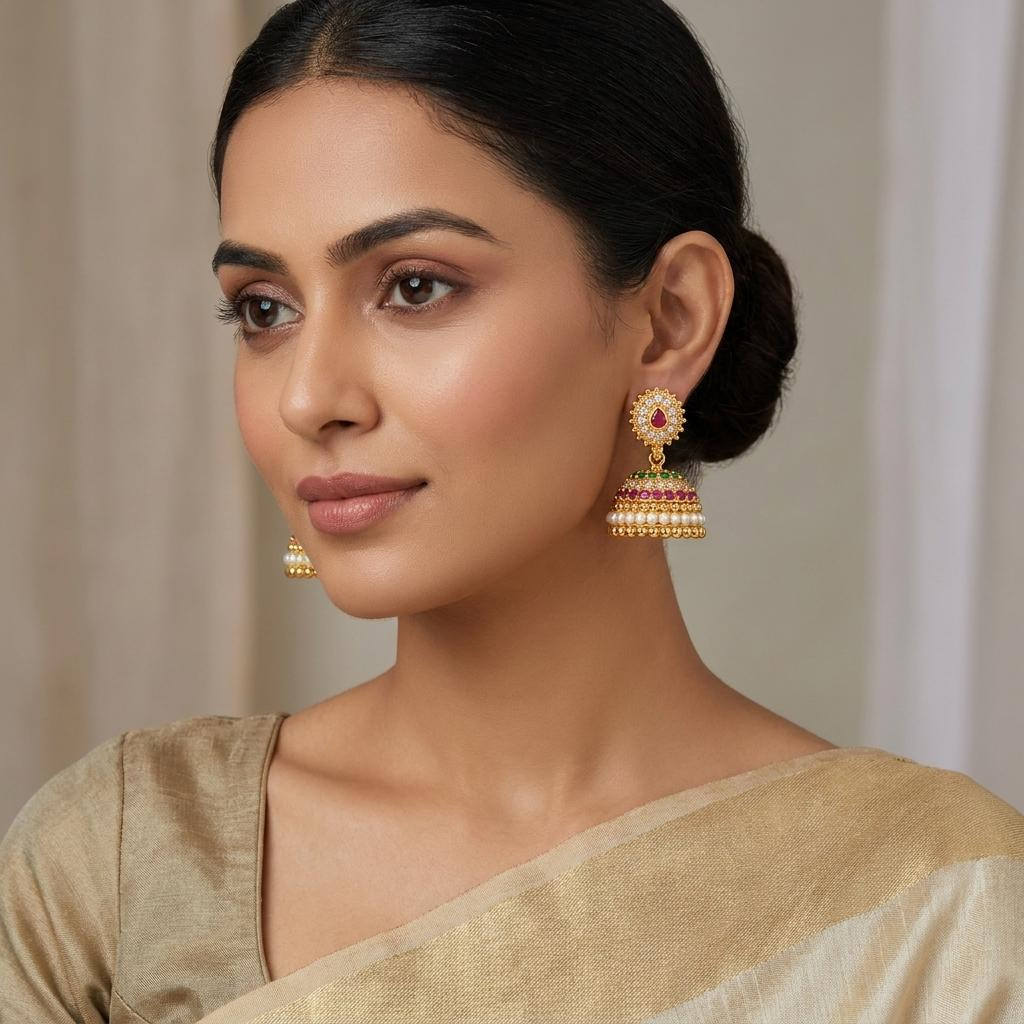 Kundan Pearl Jhumka Earrings