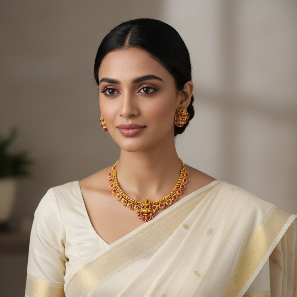 Lakshmi Ruby Temple Necklace Set