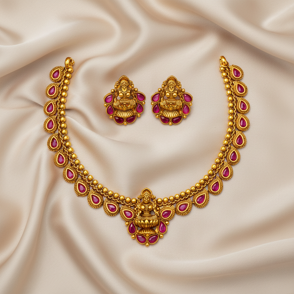 Lakshmi Ruby Temple Necklace Set