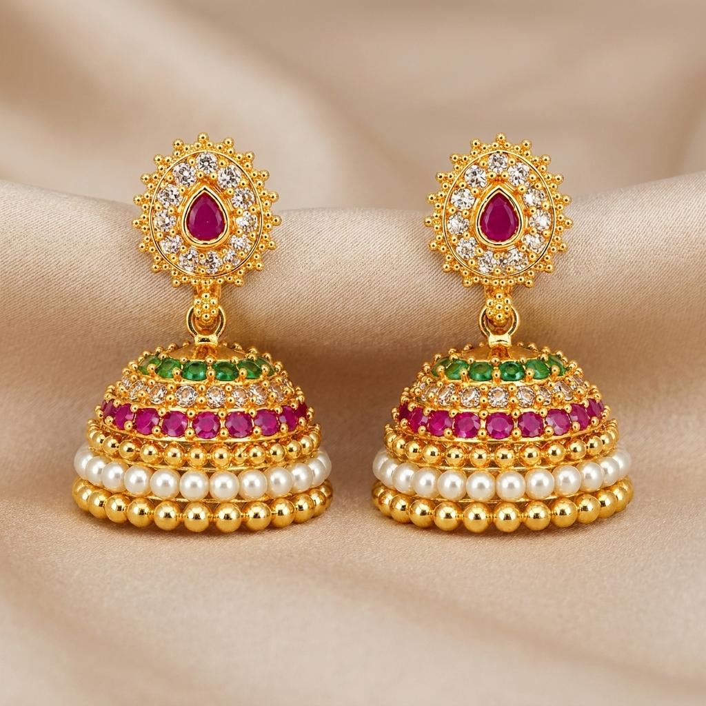 Kundan Pearl Jhumka Earrings