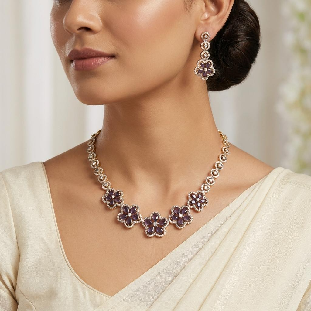 Amethyst Floral Fusion AD Necklace
