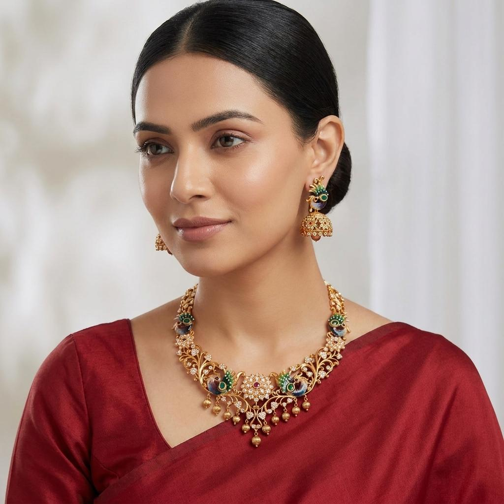 Meenakari AD Peacock Neckpiece