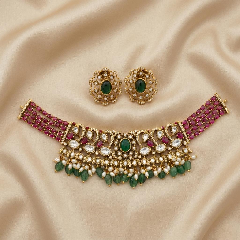 Royal Ruby Emerald Necklace set