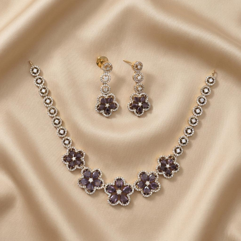 Amethyst Floral Fusion AD Necklace