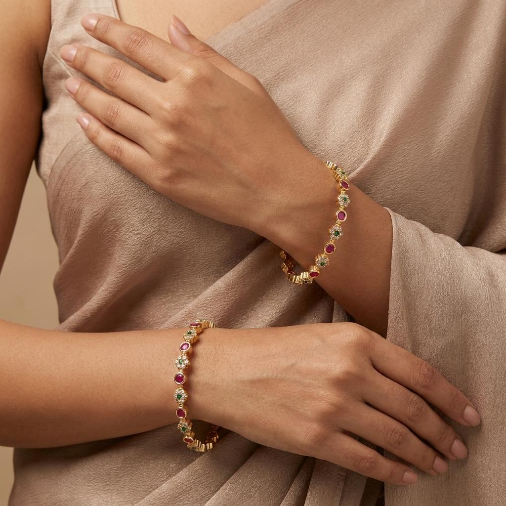 Elegant Floral Crystal Bangles