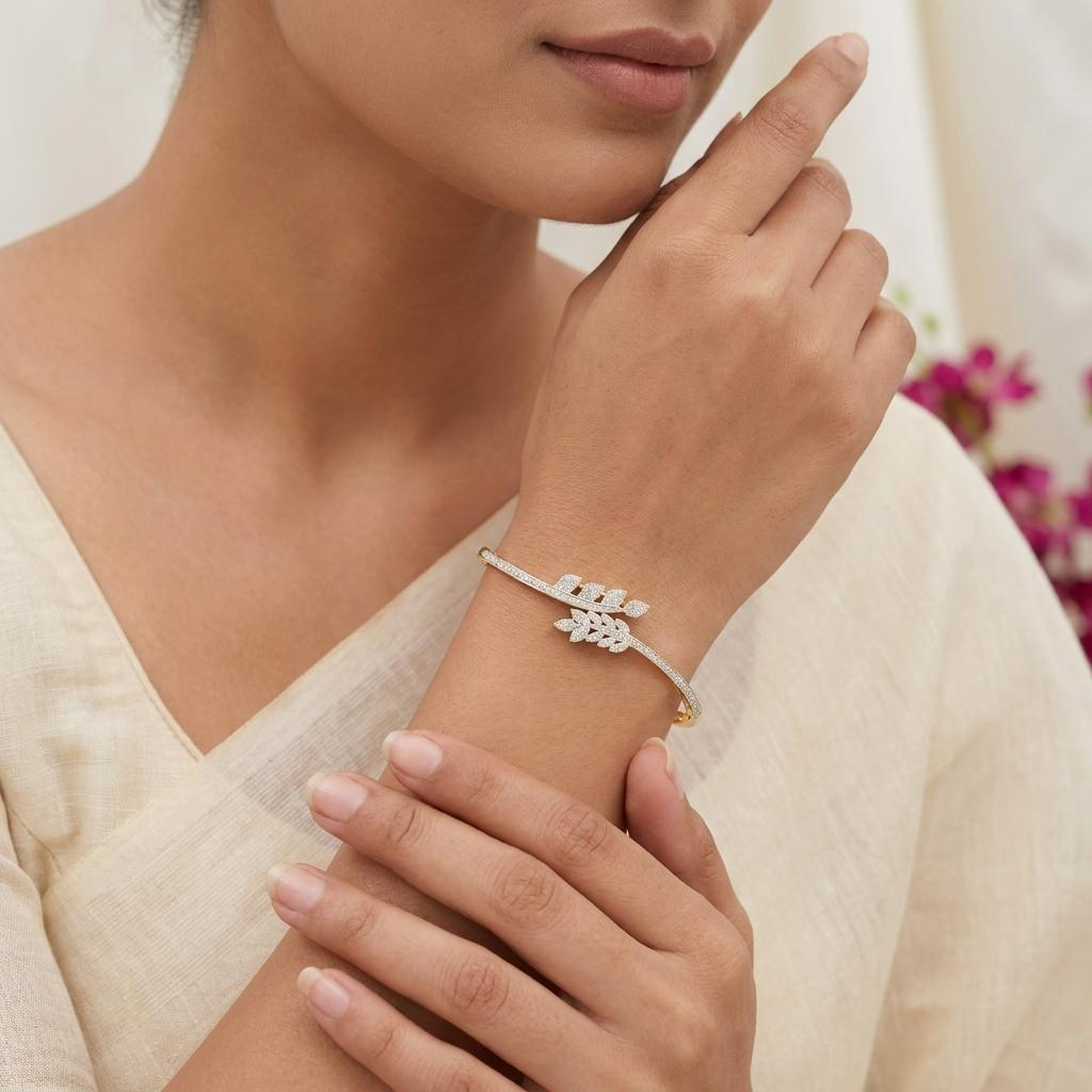 Adjustable CZ Leaf drop Gold Bracelets