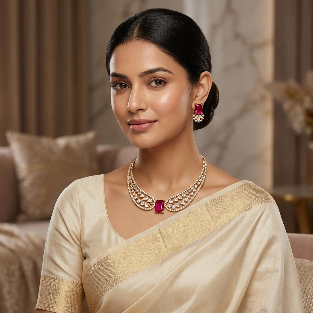 Ruby Red CZ Premium Bridal Hasli Neckpiece