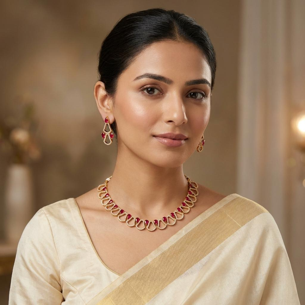 Ruby CZ Hasli Necklace Set