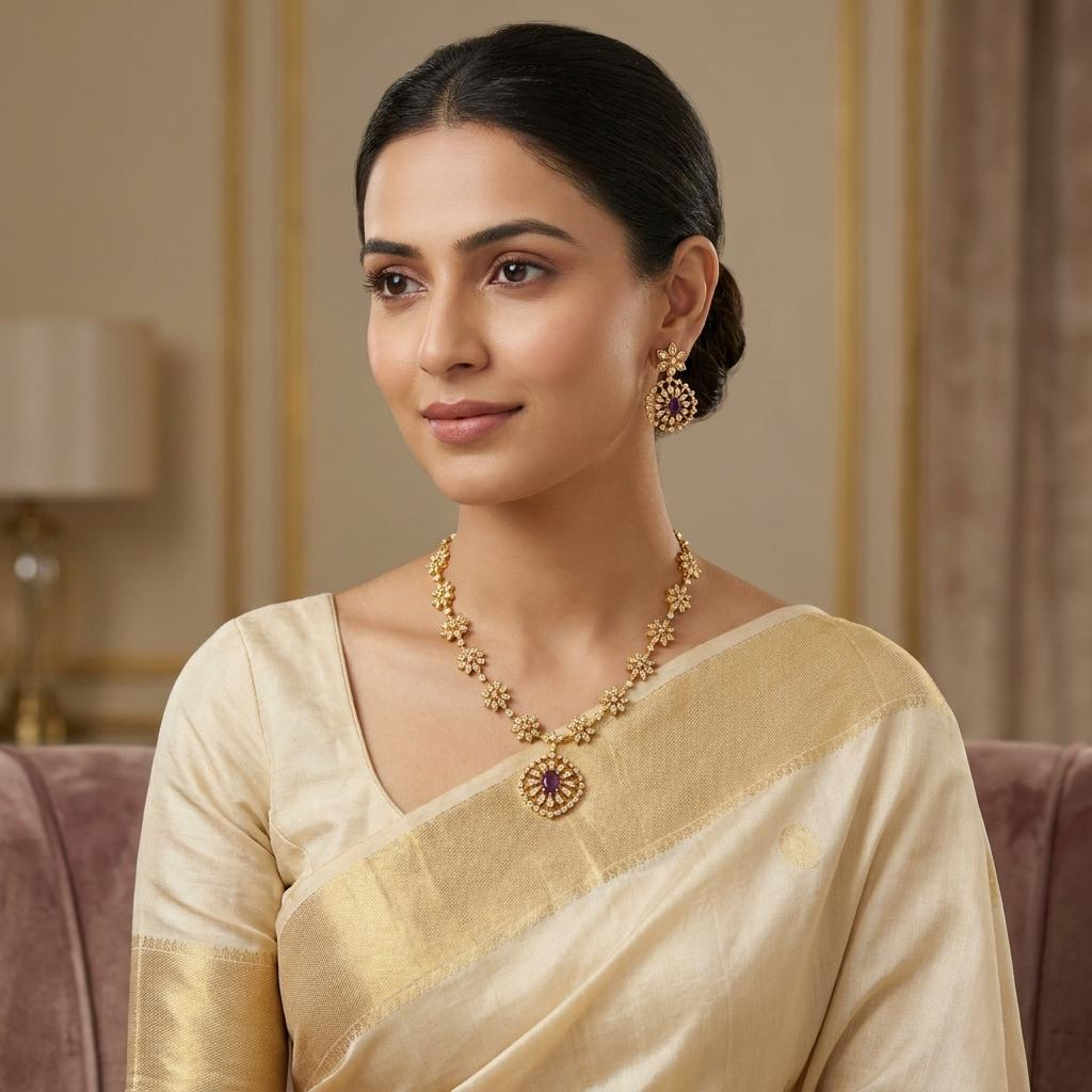 Elegant Floral CZ Necklace Set